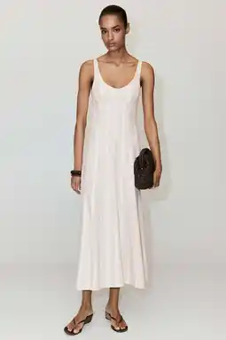 Wehkamp Mango gestreepte maxi zomerjurk met linnen - beige aanbieding