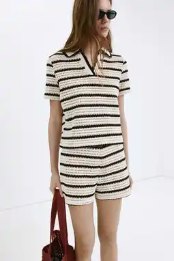 Wehkamp Mango straight leg gestreepte short - beige aanbieding