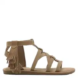 Wehkamp Mango Kids leren sandalen met franjes lichtbruin aanbieding