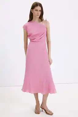 Wehkamp Mango one shoulder viscose midi jurk - lichtroze aanbieding