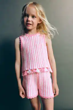 Wehkamp Mango Kids casual gestreepte gebreide short - roze aanbieding