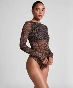 Hunkemoller Hunkemöller body met lange mouwen Tara Leopard Zwart aanbieding