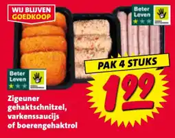 Nettorama Zigeuner gehaktschnitzel, varkenssaucijjs of boerengehaktrol aanbieding