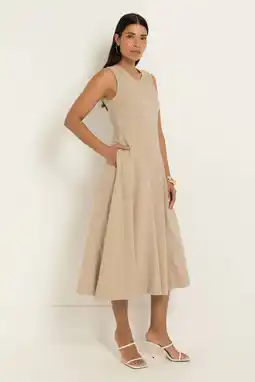Wehkamp CLAUDIA BY CLAUDIA STRÄTER midi zomerjurk met linnen - zand aanbieding