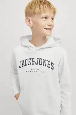 Wehkamp JACK & JONES JUNIOR hoodie JJECALEB VARSITY met logo wit melange aanbieding