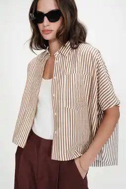 Wehkamp Grace & Mila gestreepte blouse bruin seersucker aanbieding