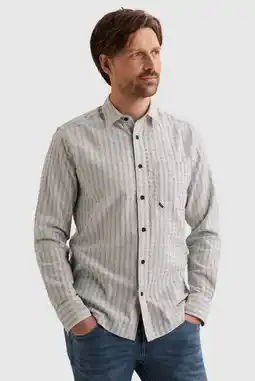 Wehkamp Vanguard regular gestreepte casual overhemd grijsblauw met textuur aanbieding