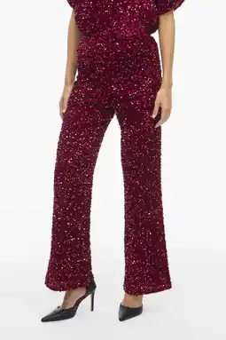 Wehkamp VILA highwaist flared broek donkerrood met pailletten aanbieding