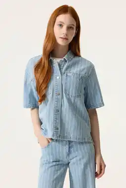 Wehkamp Garcia gestreepte blouse light blue denim aanbieding