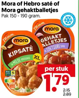 Dekamarkt Mora of Hebro saté of Mora gehaktballetjes aanbieding