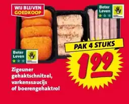 Nettorama Zigeuner gehaktschnitzel, varkenssaucijs of boerengehaktrol aanbieding