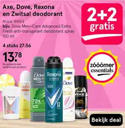 Etos Axe, Dove, Rexona en Zwitsal deodorant aanbieding