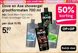 Etos Dove en Axe showergel grootformaten 700 ml aanbieding