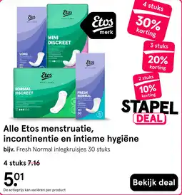 Etos Alle Etos menstruatie, incontinentie en intieme hygiëne aanbieding