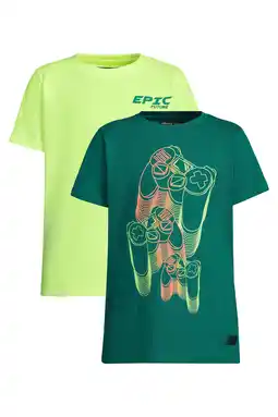 Wehkamp Orange Stars T-shirt - neon geel/groen (set van 2) aanbieding