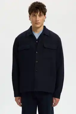 Wehkamp Selected overshirt met linnen donkerblauw aanbieding