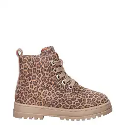 Wehkamp Nelson Kids nubuck veterboots met panterprint brons cognac/zwart aanbieding