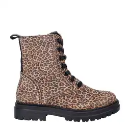 Wehkamp Nelson Kids suède veterboots met panterprint beige/zwart aanbieding