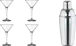 Bol.com James Cooke - Cocktailset Martini - 5 delig - 26 cl - 4 glazen met RVS cocktailshaker aanbieding