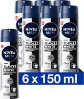 Wehkamp NIVEA FOR MEN Invisible for Black & White Power deodorant - 6 x 150 ml - voordeelverpakking aanbieding