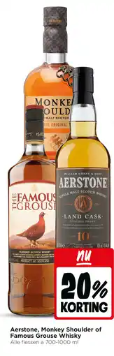 Jumbo Aerstone, monkey shoulder of famous grouse whisky aanbieding