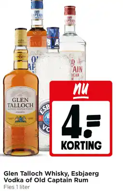 Jumbo Glen talloch whisky, esbjaerg vodka of old captain rum aanbieding