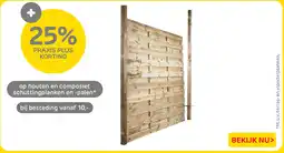 Praxis op houten en composiet schuttingplanken en -palen aanbieding