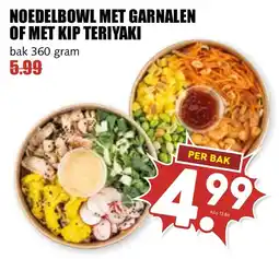 De Boerenschuur Noedelbowl met garnalen of met kip teriyaki aanbieding