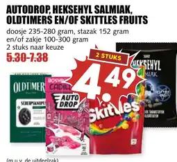 De Boerenschuur autodrop, heksehyl salmiak, oldtimers en/of skittles fruits aanbieding