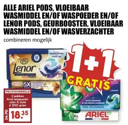 De Boerenschuur Alle Ariel Pods, Vloeibaar Wasmiddel en/of Waspoeder en/of Lenor Pods, Geurbooster, Vloeibaar Wasmiddel en/of Wasverzachter aanbieding