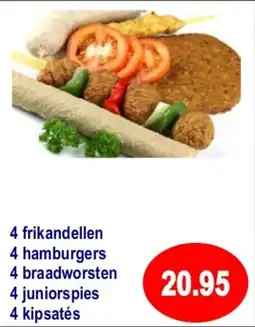 Vrieskoop Frikandellen, Hamburgers, Braadworsten, Juniorspies en Kipsatés aanbieding