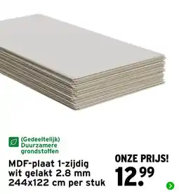 GAMMA MDF-plaat 1-zijdig wit gelakt 2.8 mm 244x122 cm per stuk aanbieding