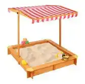 Bol.com zandbak met verstelbaar dak - 117 x 117 x 117 cm - zandkist met grondzeil - dennenhout - natuur aanbieding
