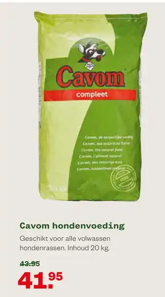 Welkoop Cavom hondenvoeding Geschikt voor alle volwassen hondenrassen. Inhoud 20 kg. aanbieding