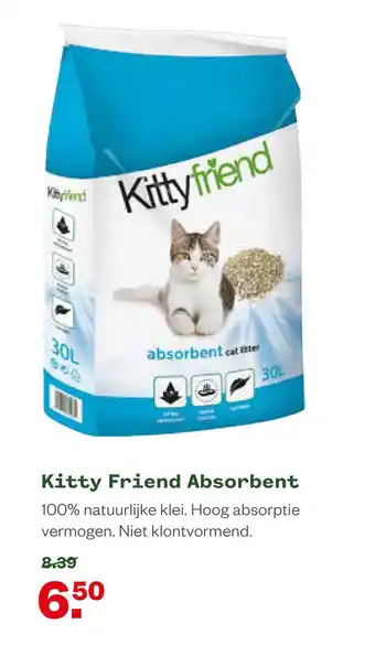 Welkoop Kitty Friend Absorbent 100% natuurlijke klei. Hoog absorptie vermogen. Niet klontvormend. aanbieding