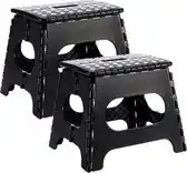 Bol.com 2x stuks inklapbaar keukenkrukje/opstapjes zwart 30 x 27 cm - Keuken/badkamer/slaapkamer krukjes aanbieding