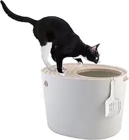 Bol.com IRIS Top Entry Kattenbak PUNT-530 - Kunststof - Wit/Beige - Met schepje aanbieding