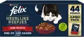 Bol.com Felix Heerlijke Reepjes Farm Selectie - Kattenvoer natvoer - Rund, Kip, Eend, Kalkoen - 44 x 80g aanbieding