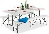 Bol.com MaxxGarden tuinset picknick Biertafel met banken - Vouwbare tuintafel + 2 vouwbare zitbanken - wit aanbieding