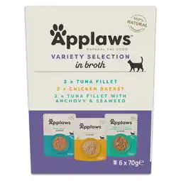 Zooplus 6x70g Applaws Zakje met bouillon Mixpack Tonijn & Kip (3 smaken) nat kattenvoer aanbieding