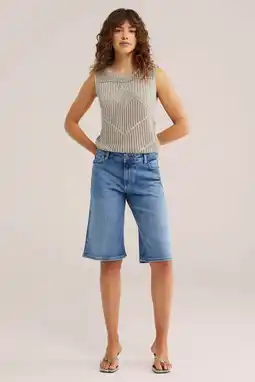 Wehkamp WE Fashion Blue Ridge wide leg regularwaist bermuda short dark blue denim aanbieding