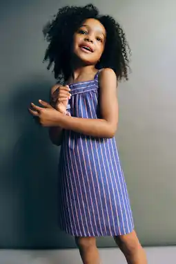 Wehkamp Mango Kids gestreepte korte zomerjurk - blauw aanbieding