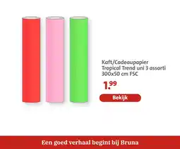 Bruna Kaft/cadeaupapier tropical trend uni 3 assorti aanbieding