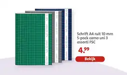 Bruna Schrift a4 ruit 5-pack camo uni 3 assorti aanbieding