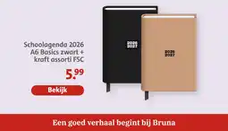 Bruna Schoolagenda 2026 a6 basis zwart + kraft assorti aanbieding