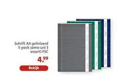 Bruna Schrift a4 gelinieerd 5-pack camo uni 3 assorti aanbieding