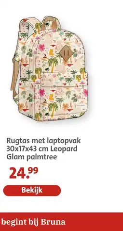 Bruna Rugtas met laptopvak leopard glam palmtree aanbieding