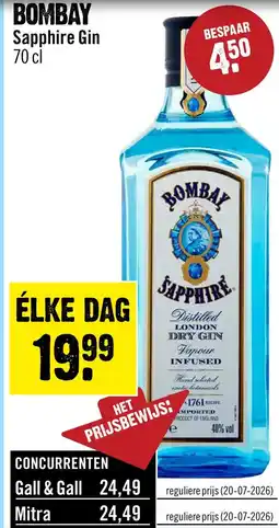 Dirck 3 Bombay Sapphire London Dry Gin 70 cl aanbieding