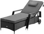 Bol.com Casaria Polyrattan Ligstoel – Incl. Kussen/160 Kg - Zwart Antraciet aanbieding