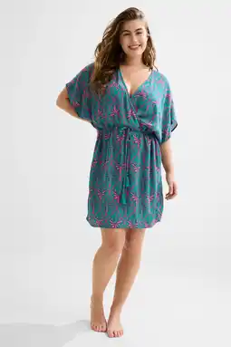 Wehkamp BEACHWAVE crinkle strandtuniek groen/roze aanbieding
